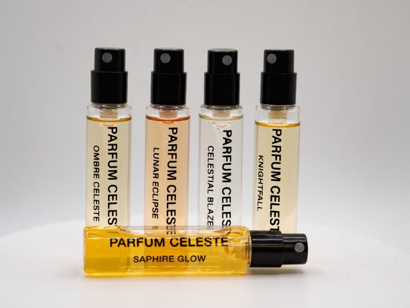 Five Parfum Celeste minis with their names