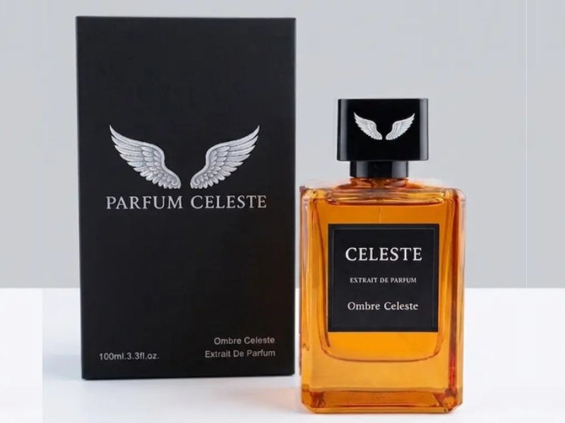 Ombre Celeste extrait de parfum beside its black Parfum Celeste box