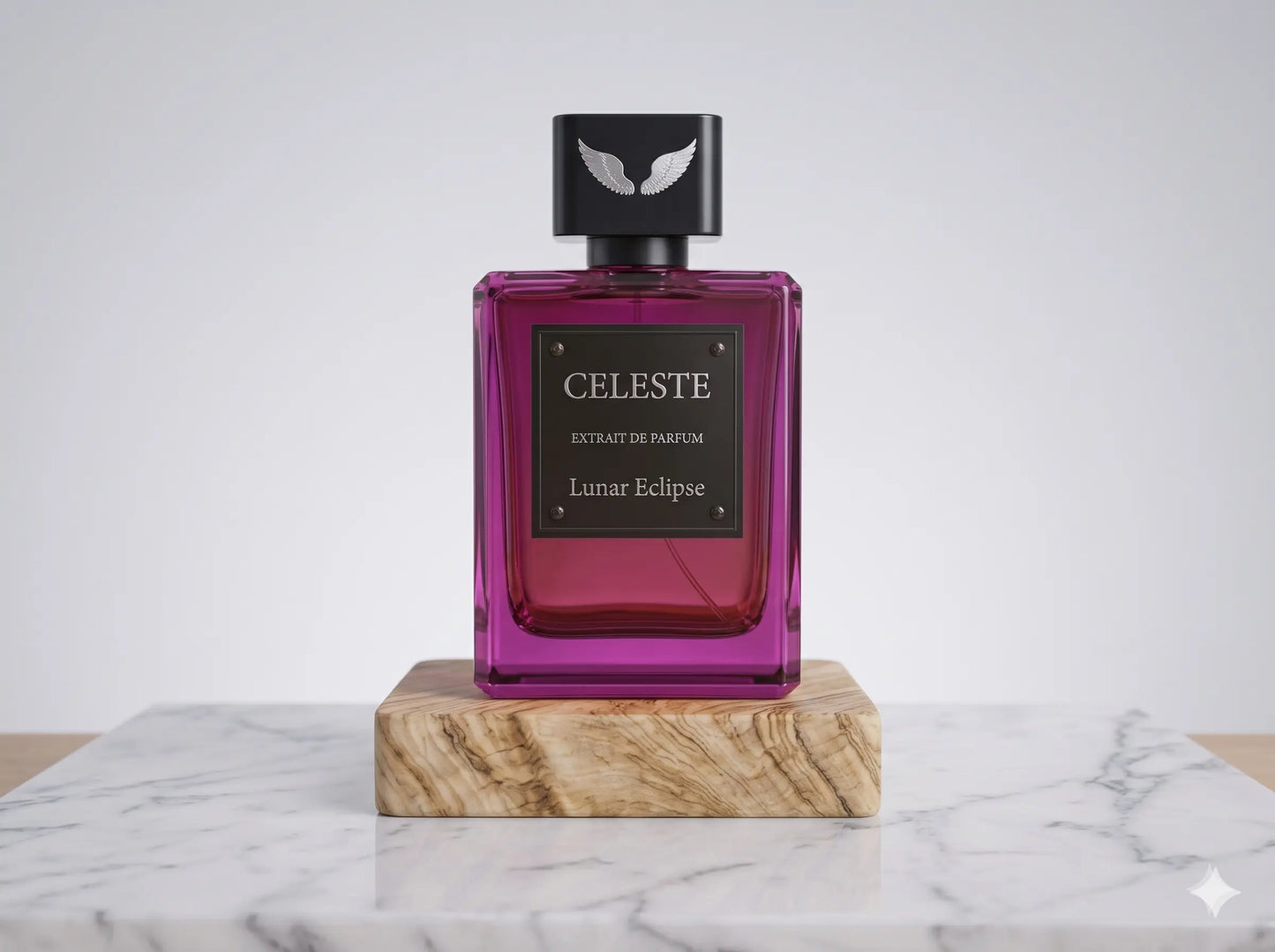 Lunar Eclipse extrait de parfum bottle by Parfum Celeste, a sophisticated evening fragrance with passionfruit, oud and rose notes