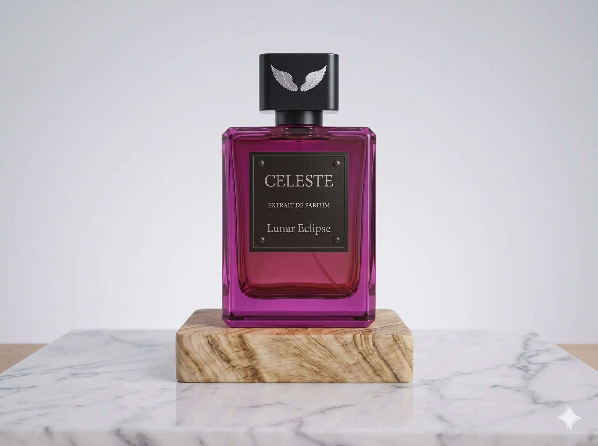 Lunar Eclipse extrait de parfum bottle by Parfum Celeste, a sophisticated evening fragrance with passionfruit, oud and rose notes