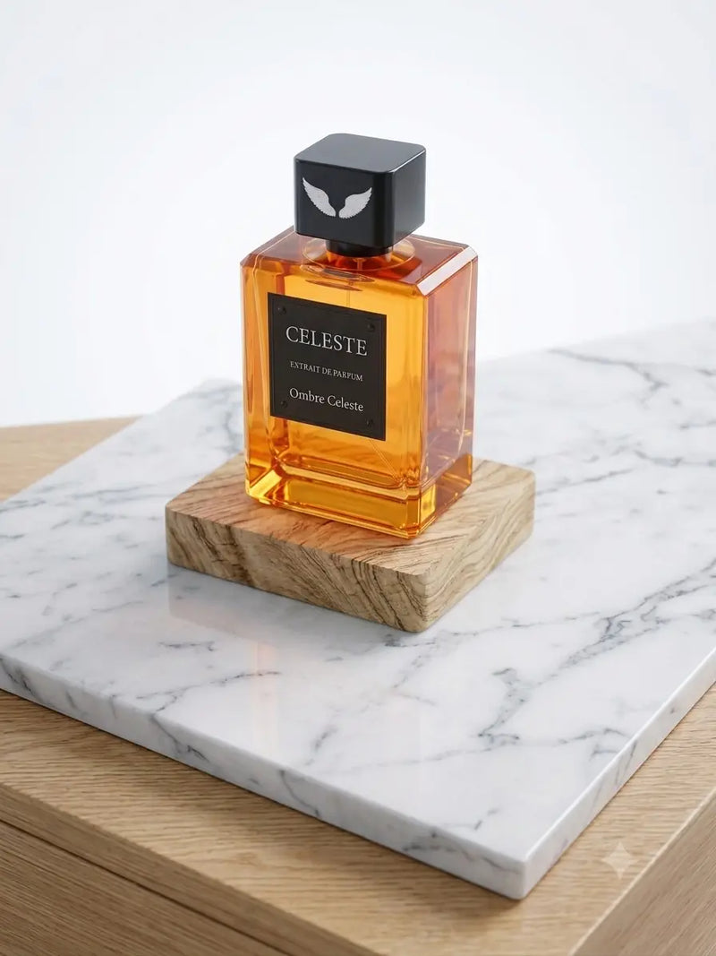 Ombre Celeste extrait de parfum bottle by Parfum Celeste, a luxury unisex fragrance with citrus, jasmine and amber-vanilla notes