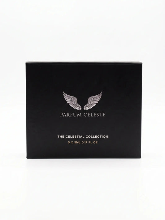Parfum Celeste 5-piece mini discovery set featuring all five signature unisex extrait de parfum fragrances