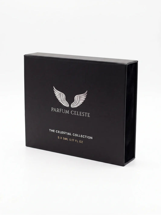 Parfum Celeste 5-piece mini discovery set featuring all five signature unisex extrait de parfum fragrances