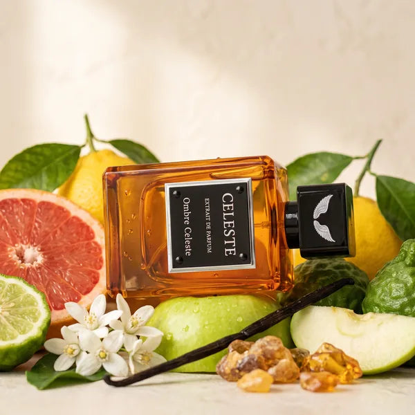 Ombre Celeste extrait de parfum 100 ml by Parfum Celeste lying on grapefruit, lemons, bergamot, green apple, jasmine, vanilla and amber in soft window light