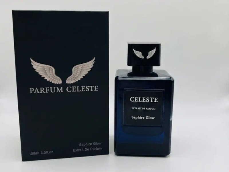 Saphire Glow extrait de parfum beside its black Parfum Celeste box